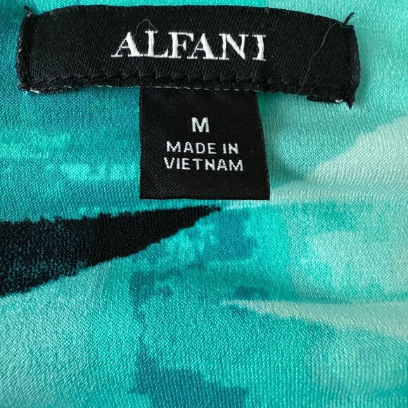 Alfani Abstract Geometric Print Tunic Top Sz Medium Tie Sleeves Artsy Green - Picture 3 of 8